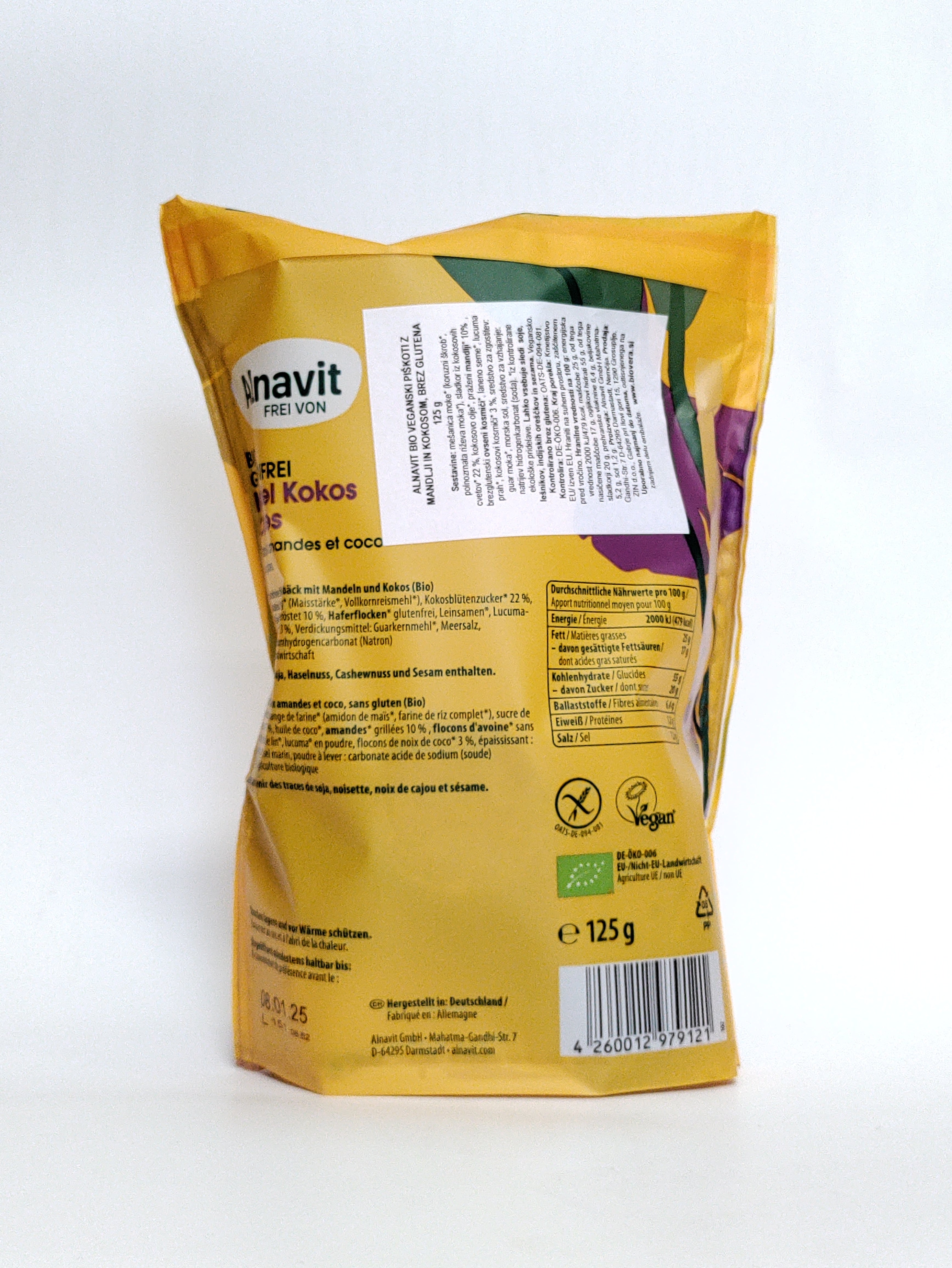 Alnavit - BIO veganski piškoti z mandlji in kokosom, brez glutena,125g