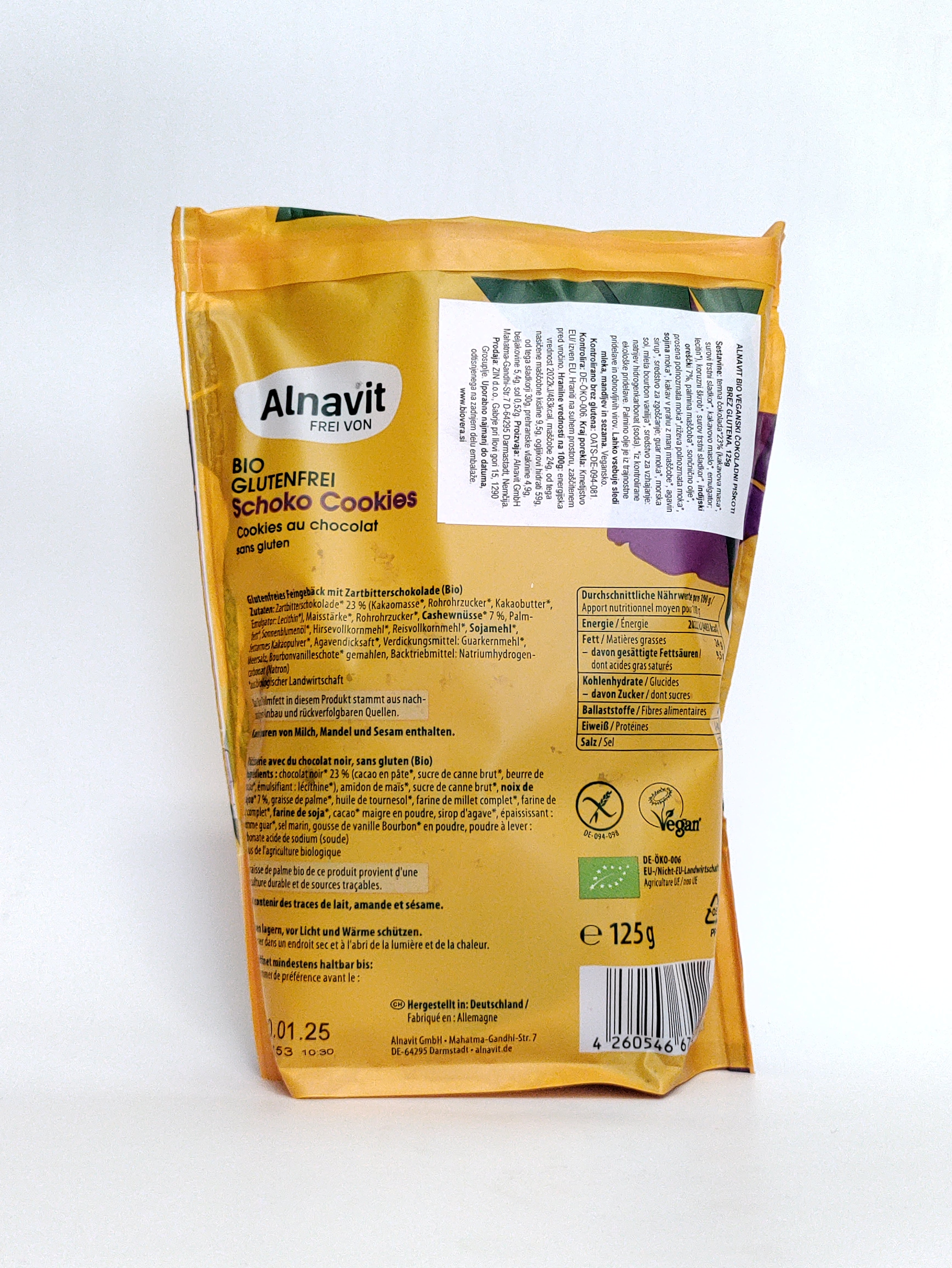 Alnavit - BIO veganski čokoladni piškoti brez glutena, 125g