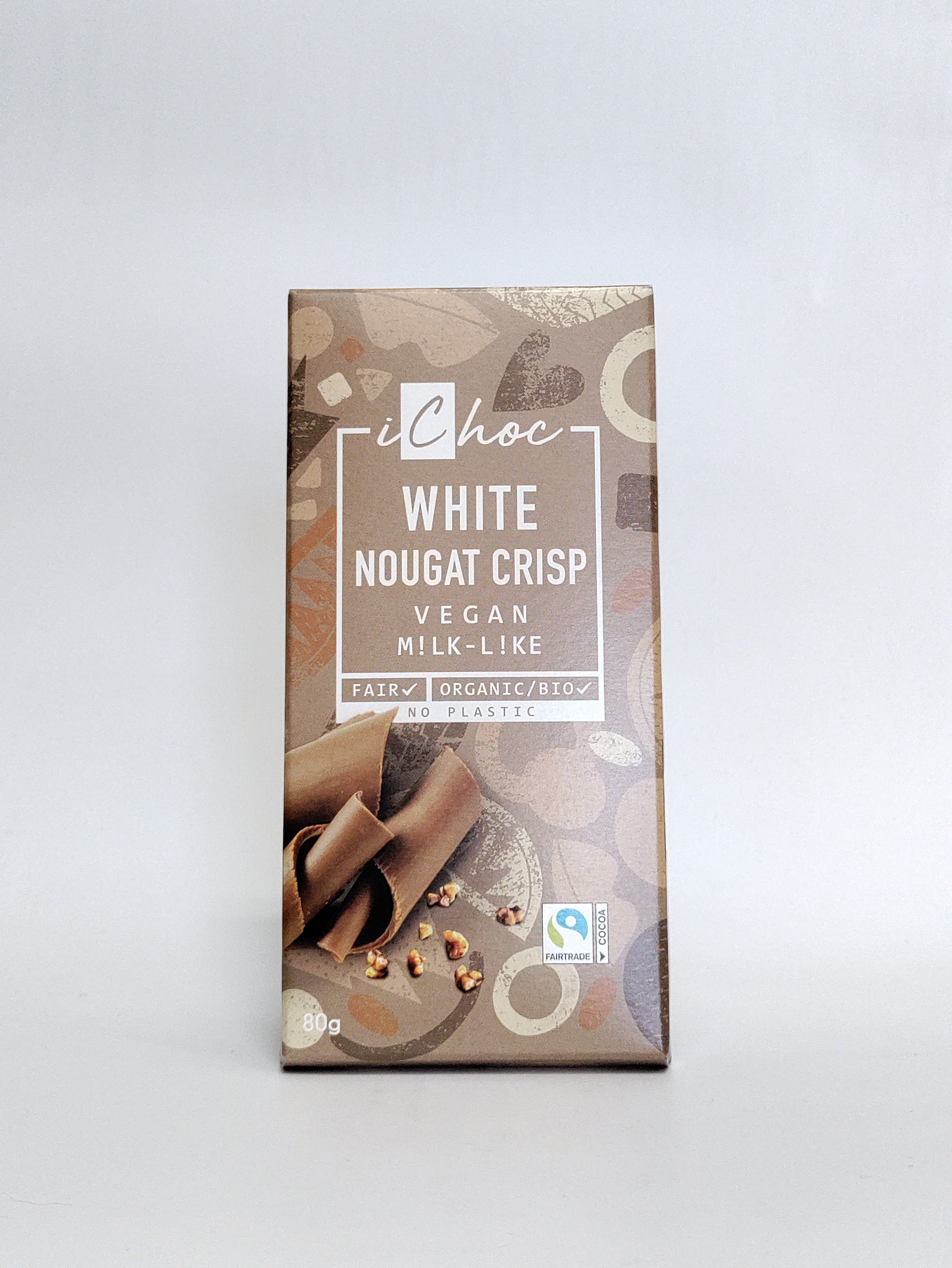 Ichoc - Bio veganska bela čokolada z nugatom in krispiji 80g