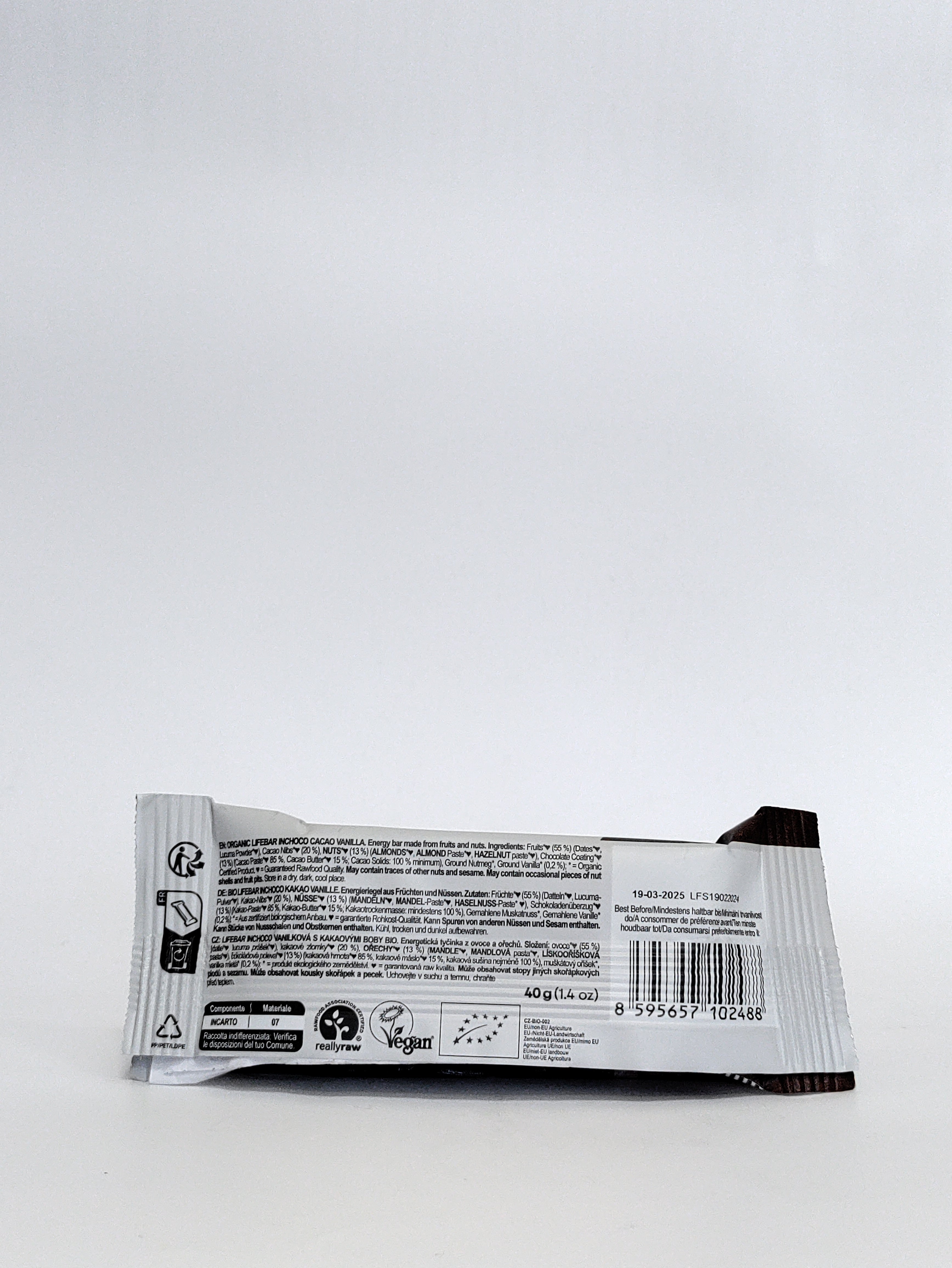 Lifebar - Bio ploščica z vanilijo, oblita s čokolado 40g