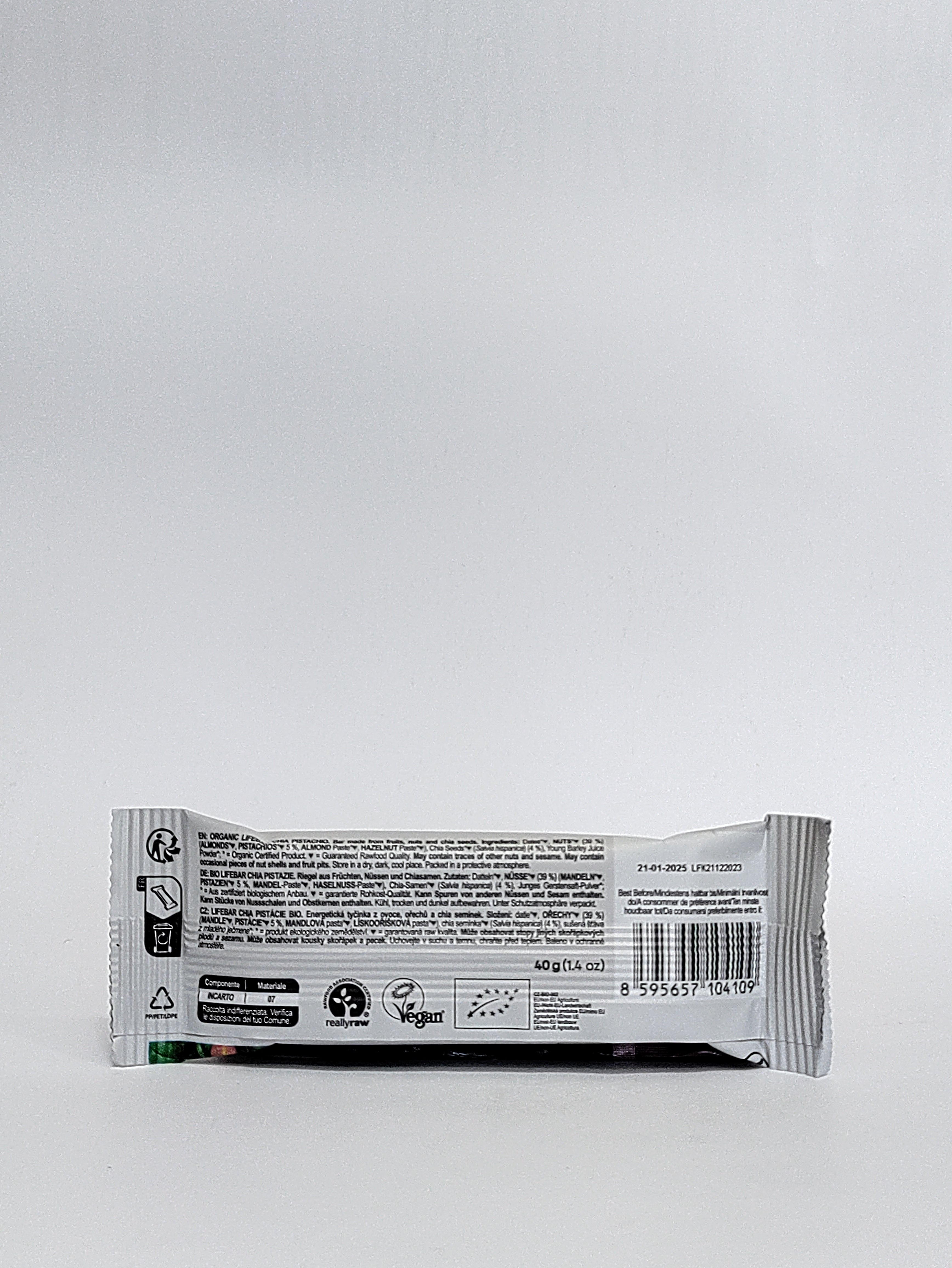 Lifebar - Bio ploščica Chia in pistacija 40g