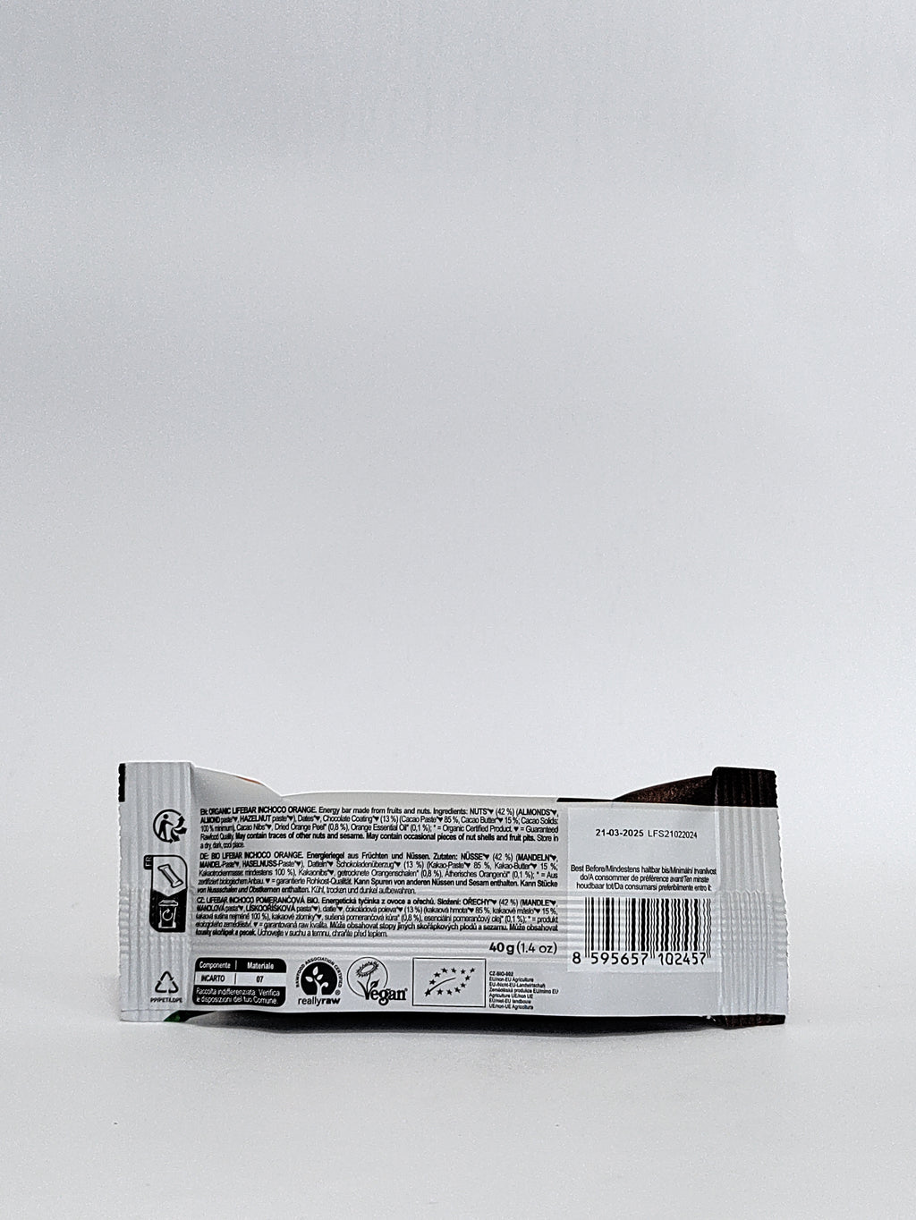 Lifebar - Bio ploščica s pomarančo, oblita s čokolado 40g