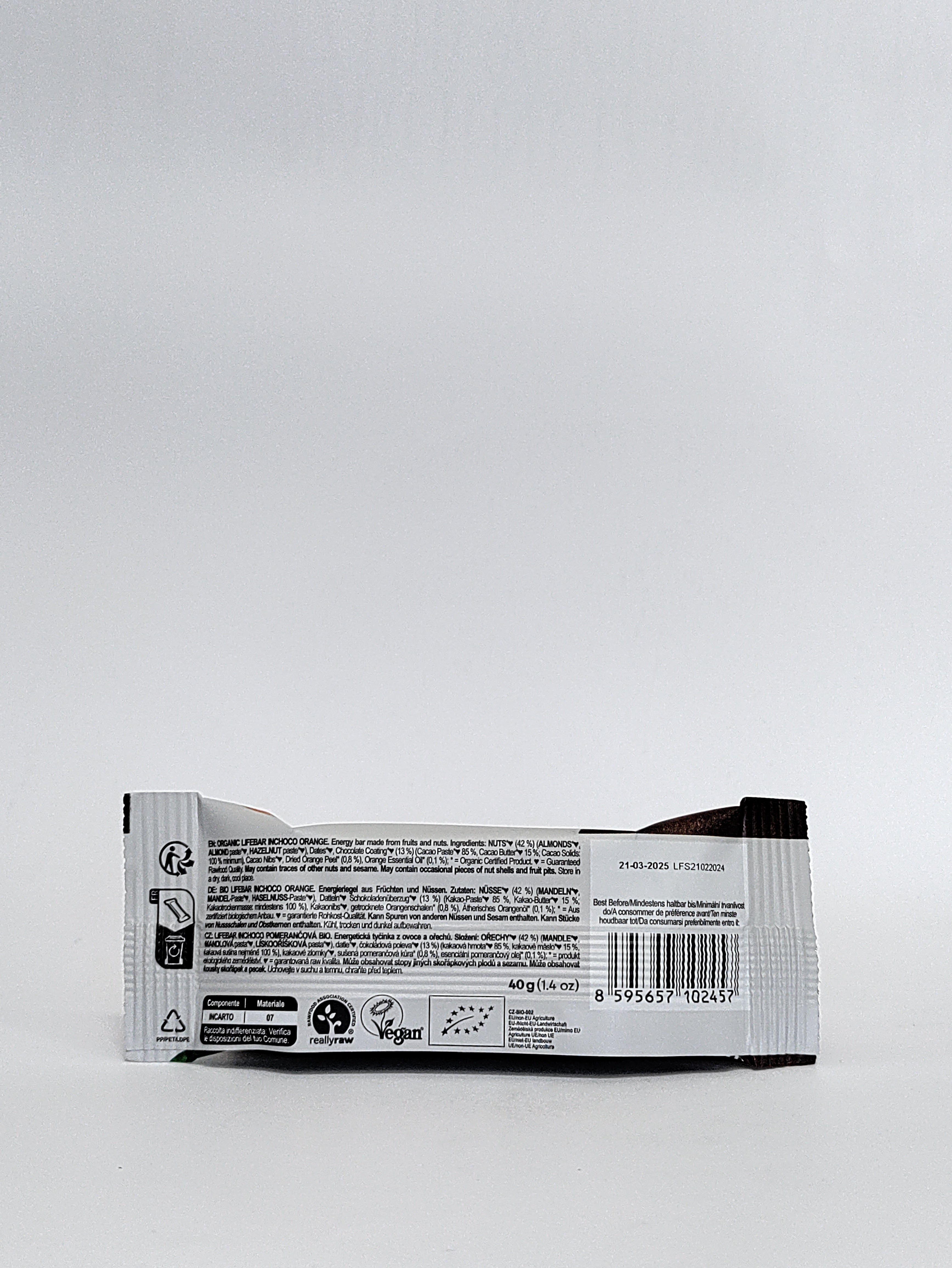 Lifebar - Bio ploščica s pomarančo, oblita s čokolado 40g