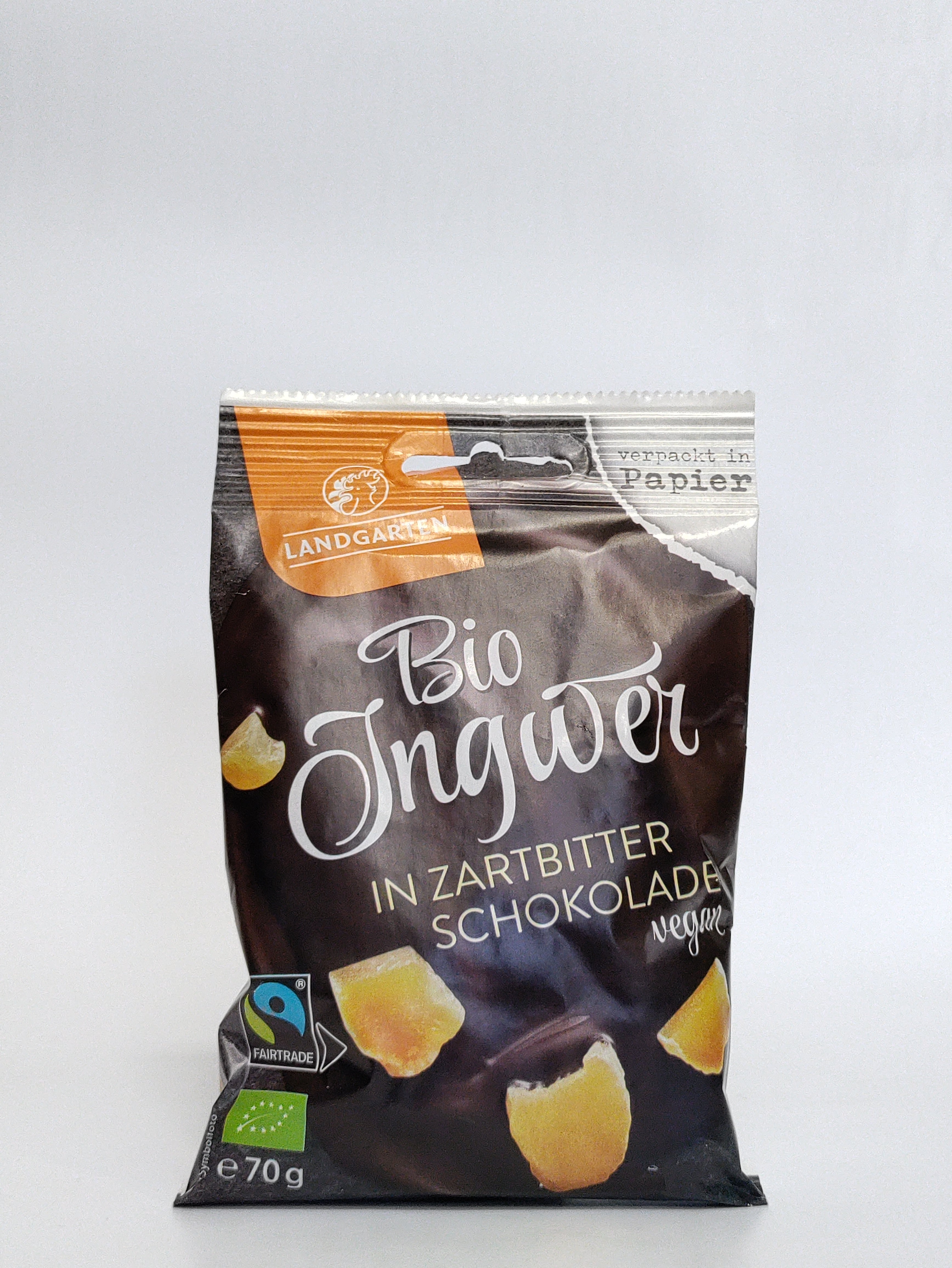 Landgarten - Bio kandiran ingver oblit s temno čokolado, 70g