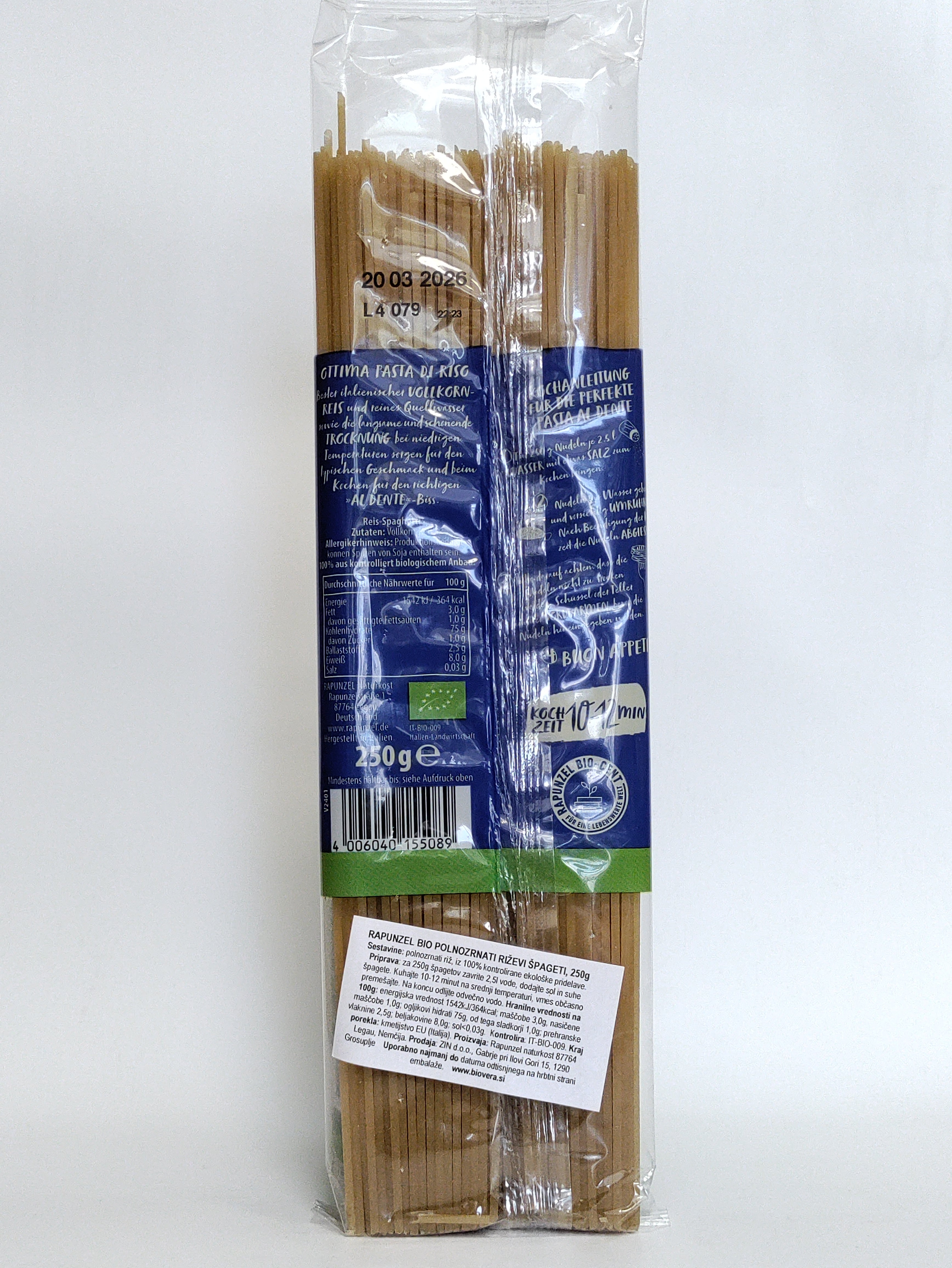 Rapunzel Bio polnozrnati Riževi špageti, 250g