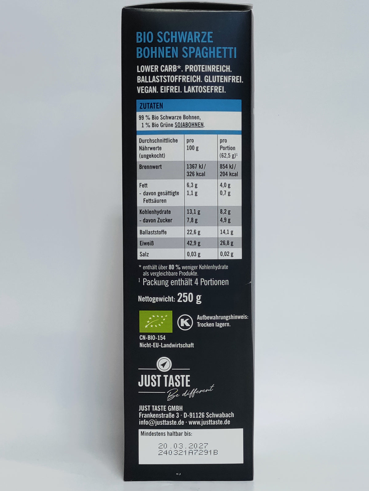 Just Taste - Bio veganski špageti iz črnega fižola 250g