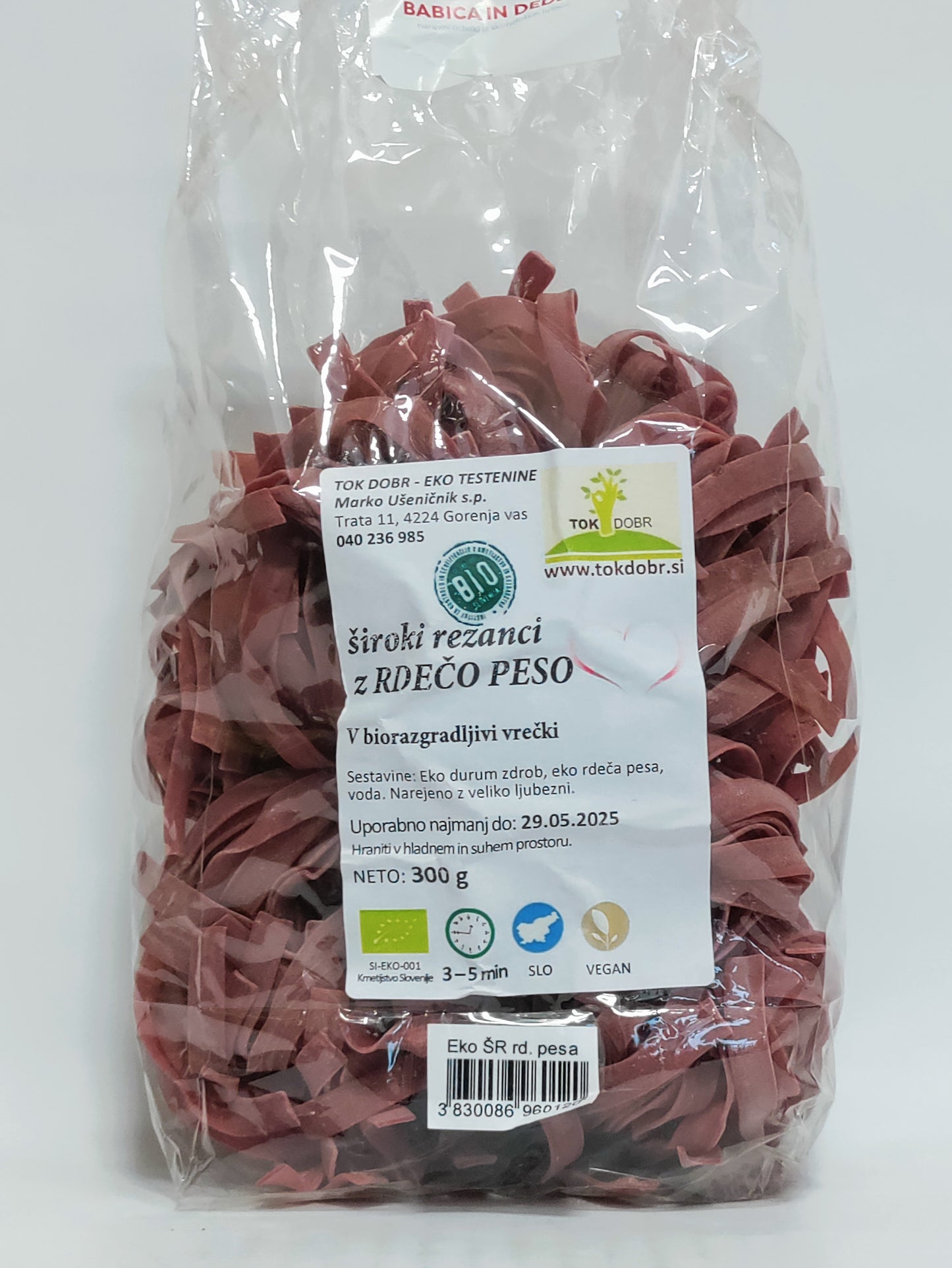 Tok Dobr - Eko durum široki rezanci z rdečo peso 300g